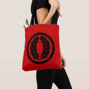 Bolso De Tela Rojo Oriental Negro Nakagawa Japón Kamon Mon Arte