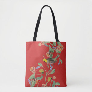 Bolso De Tela Rojo pájaro cantante
