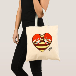 Bolso De Tela Rojo Panda, corazón de amor