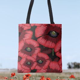 Bolso De Tela Rojo Poppies Patrón Arte Moderno Floral Tote Bag