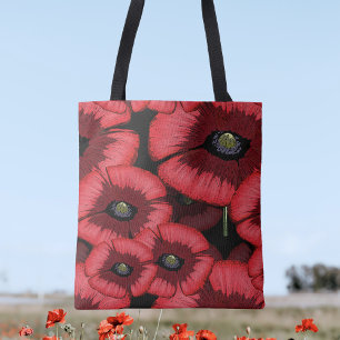 Bolso De Tela Rojo Poppies Patrón Arte Moderno Floral Tote Bag
