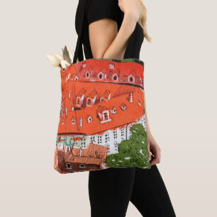 Bolso De Tela Rojo Tejados Praga Collage de Papel Paisaje Clínic