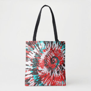 Bolso De Tela Rojo Turquesa Negro Blanco y Gris Tie Dye