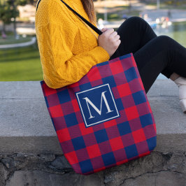 Bolso De Tela Rojo y azul marino Búfalo Cuadros Monograma
