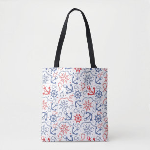 Bolso De Tela Rojo y fondo azul marino con el ancla