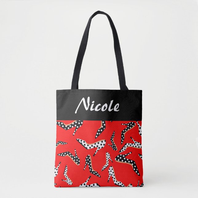 Bolso De Tela Rojo y Negro Elegante tacones altos (Anverso)