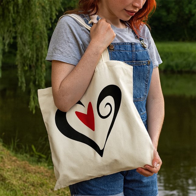 Bolso De Tela Rojo y Negro Resumen Corazón moderno Romántico (Subido por el creador)