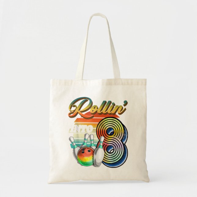 Bolso De Tela Rollin en 8 Bowling Birthday Party 8º cumpleaños (Frente)