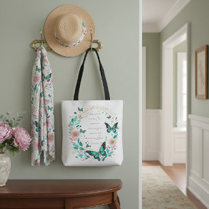 Bolso De Tela Romanos 8:28 Flores y mariposas 