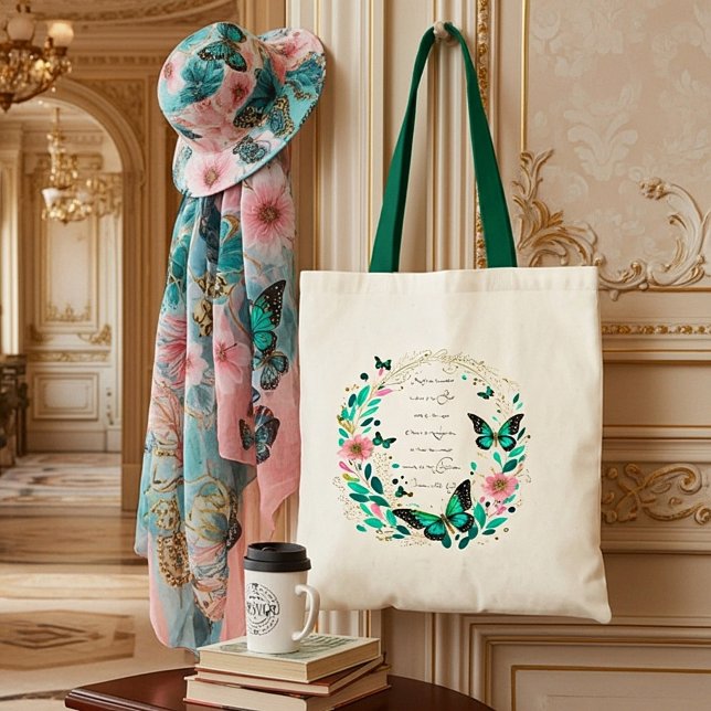 Bolso De Tela Romanos 8:28 Flores y mariposas (Subido por el creador)