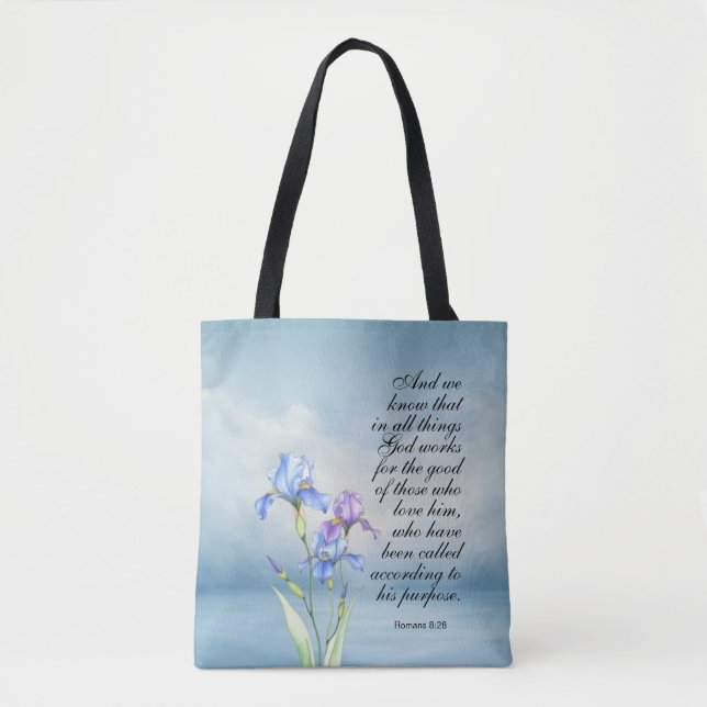 Bolso De Tela Romanos 8:28 Iris Watercolor (Anverso)
