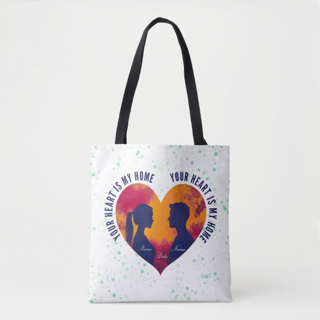 Bolso De Tela Romantic Couple Silhouette Sunset Heart Tote Bag (Anverso)
