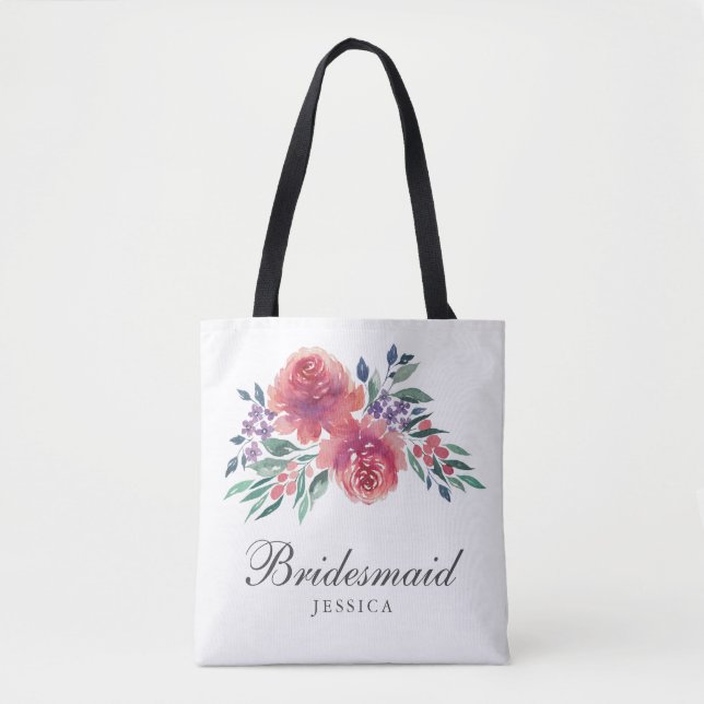 Bolso De Tela Romántica acuarela Floral Bridesmaid (Anverso)