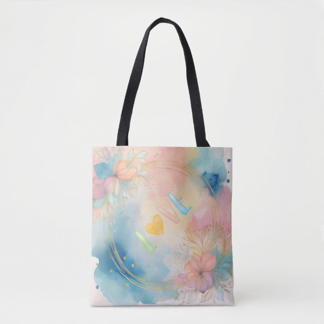 Bolso De Tela Romántico "Amor" acuarela Diseño floral (Anverso)
