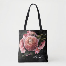 Bolso De Tela Romántico Bouquet de flores rosadas en negro