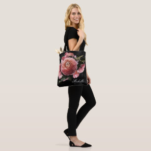Bolso De Tela Romántico Bouquet de flores rosadas en negro
