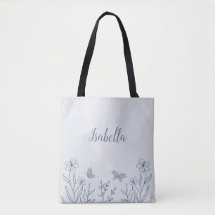 Bolso De Tela Romántico elegante azul polvoriento floral 