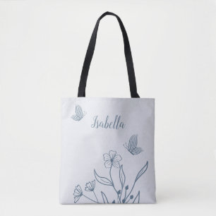 Bolso De Tela Romántico elegante azul polvoriento floral 