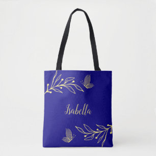 Bolso De Tela Romántico elegante flor de oro azul real