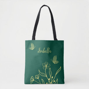 Bolso De Tela Romántico elegante flor de oro verde esmeralda