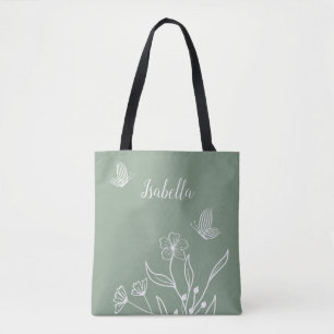 Bolso De Tela Romántico elegante verde salvia floral 