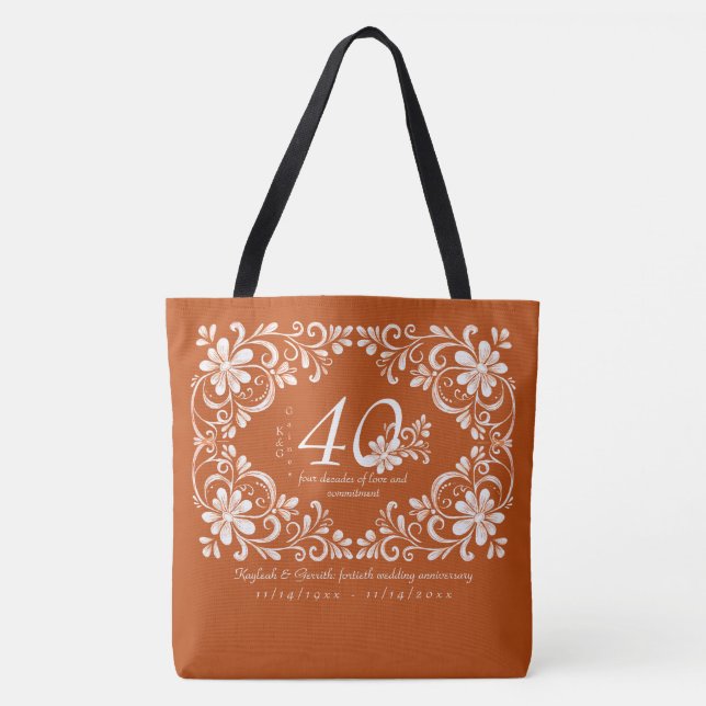 Bolso De Tela Romántico Naranja quemado 40° aniversario Boda (Anverso)