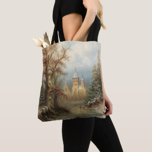 Bolso De Tela Romántico paisaje invernal con patinadores de hiel