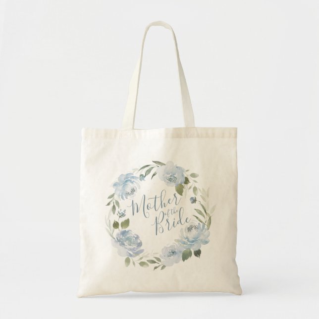 Bolso De Tela Romántico polvoriento azul floral madre de la novi (Frente)