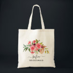 Bolso De Tela Romántico rosa Roses Floral Boda Tote<br><div class="desc">Consiga las bolsas de tote para la fiesta de bodas. A todos les encantará. Esta linda bolsa de té tiene rosas rosas rosas rosas blandas y puede ser personalizada con el nombre y el trabajo de la persona.</div>