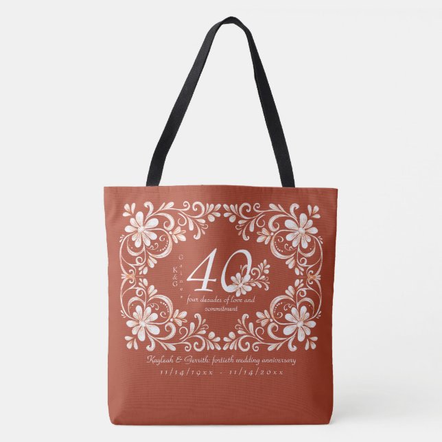 Bolso De Tela Romántico Shabby Chic Red Rust 40 años (Anverso)