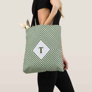 Bolso De Tela Rombos Verdes Radiantes con Monograma Central