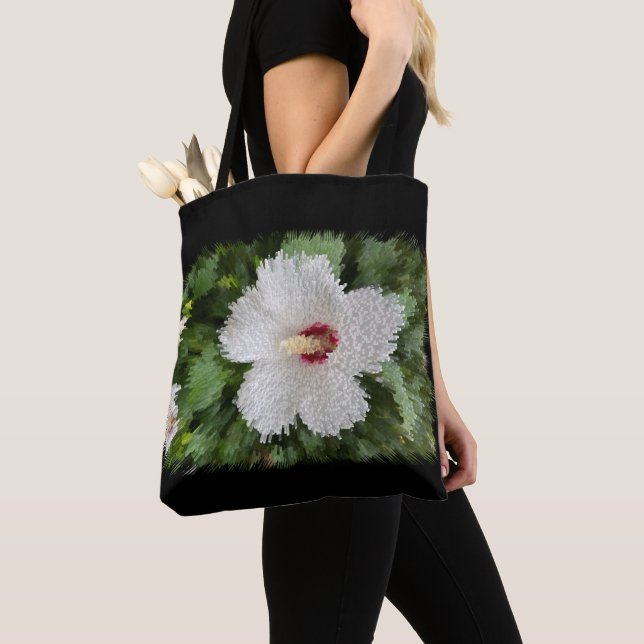 Bolso De Tela Rompecabezas de flores blancas (Detalle)