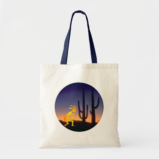 Bolso De Tela Ronda de Cactus y Kokopelli (Frente)
