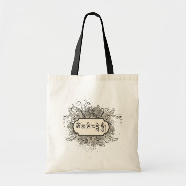 Bolso De Tela Ronquido de OM Mani Padme floral (Frente)