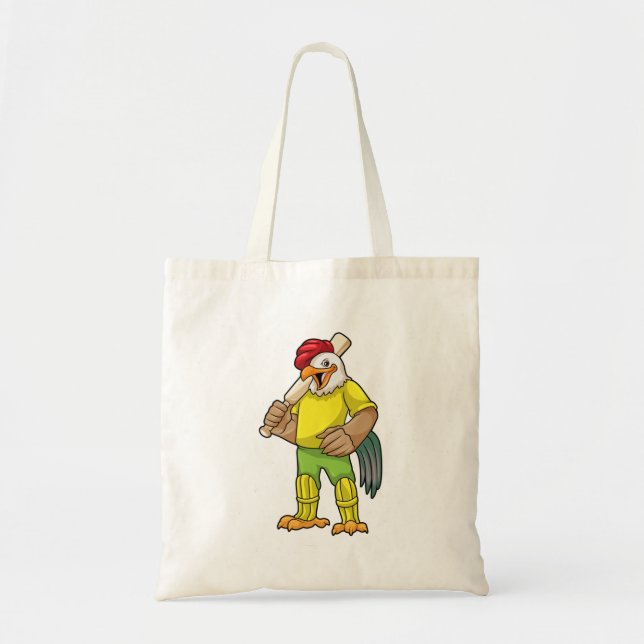 Bolso De Tela Rooster como bateador con bate de críquet (Frente)