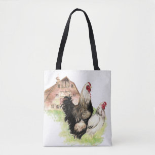 Bolso De Tela Rooster de granjas de pollo y acuarela de Hen