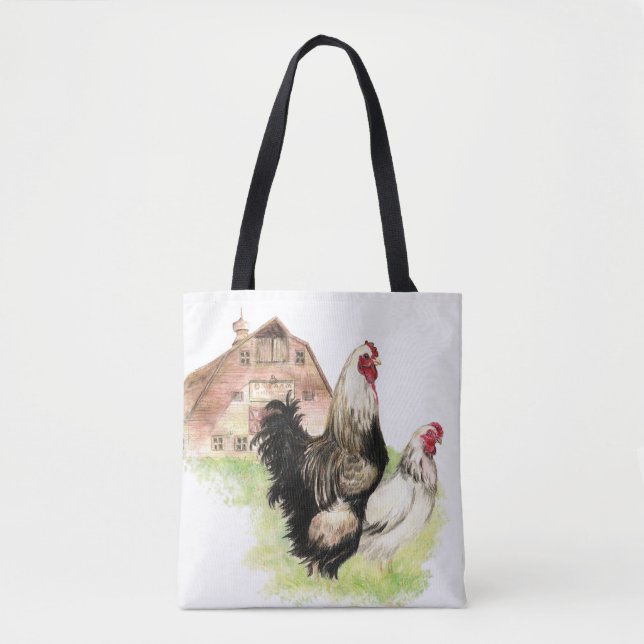 Bolso De Tela Rooster de granjas de pollo y acuarela de Hen (Anverso)