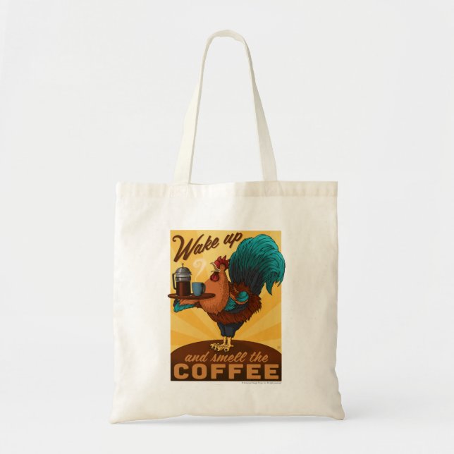 Bolso De Tela Rooster - Despierta y Huele el café (Frente)