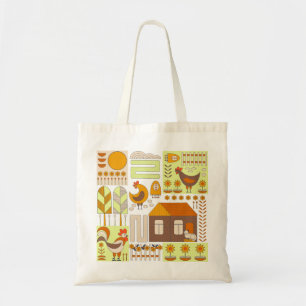 Bolso De Tela Rooster, gallinas, dibujo floral geométrico.