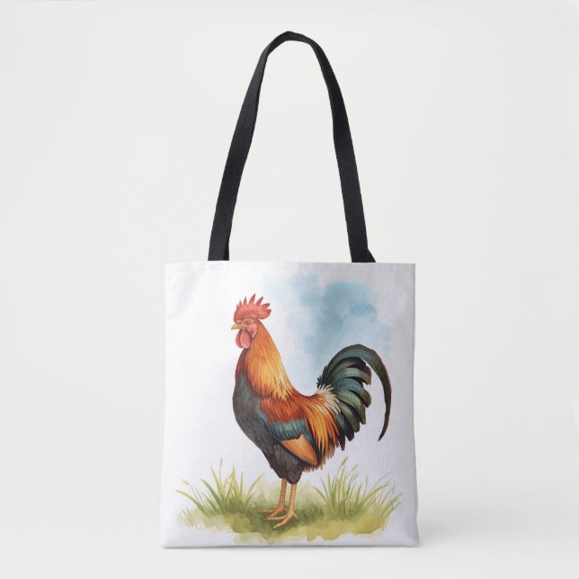 Bolso De Tela Rooster Watercolor (Anverso)