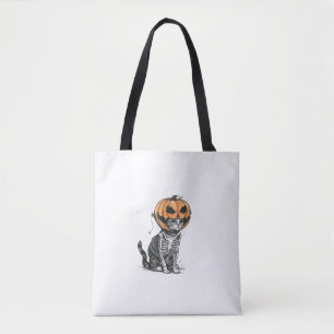 Bolso De Tela Ropa De Cabeza De Calabaza De Gato Negro Halloween