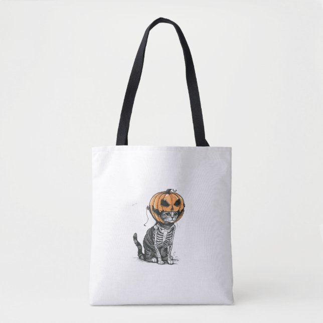 Bolso De Tela Ropa De Cabeza De Calabaza De Gato Negro Halloween (Anverso)