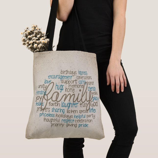 Bolso De Tela Rope Design Family Word Cloud (Detalle)