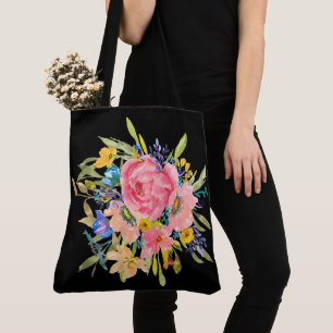 Bolso De Tela Rosa acuarela Floral Bouquet