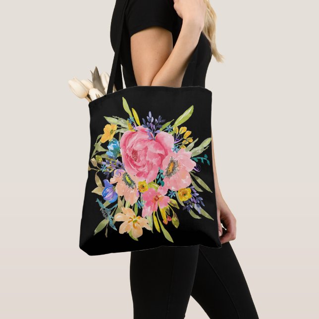 Bolso De Tela Rosa acuarela Floral Bouquet (Detalle)