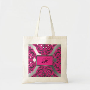 Bolso De Tela Rosa adornado del damasco, negro, plata
