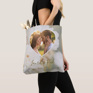 Bolso De Tela Rosa Blanca Soñadora con Nombres de Boda en Foto P