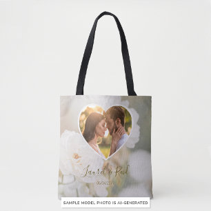 Bolso De Tela Rosa Blanca Soñadora con Nombres de Boda en Foto P