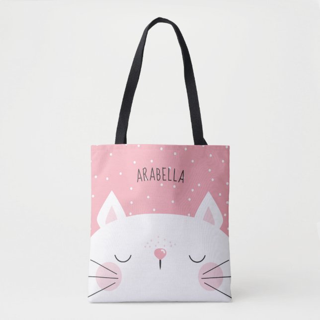 Bolso De Tela Rosa blanco lindo del gatito (Anverso)