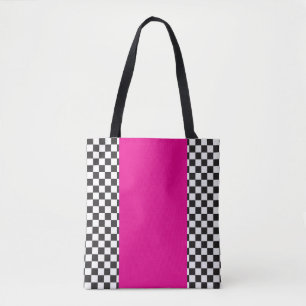 Bolso De Tela Rosa blanco negro negro a cuadros